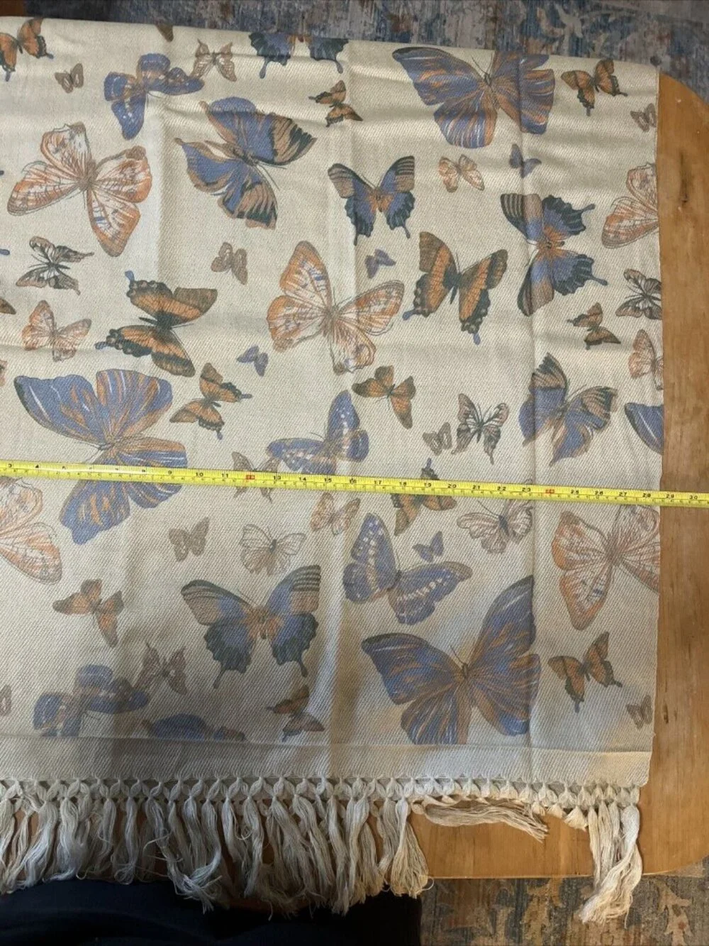 Buttery Fly Scarf 28x36in Tan With Multi Colored Butterflies